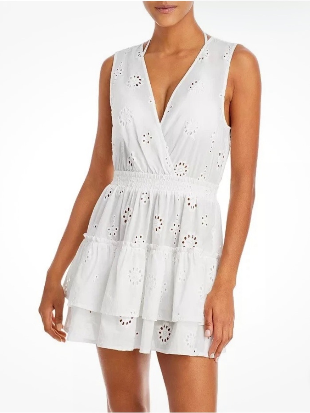 AQUA Ivory Eyelet Swim Cover Up Mini Dress NWT Medium Resort Beach